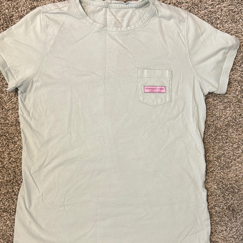 Light Green T-Shirt with Pink Pocket Detail